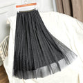 Img 1 - Pleated Mesh Skirt Women Mid-Length Elegant Slim Look A-Line Fairy Dress Skirt