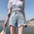 Img 2 - High Waist Denim Pants Shorts Women Summer Korean Loose Slim Look Vintage Outdoor Hot Pants