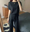 Img 4 - Sets Summer Thin Ice Silk Solid Colored Home Short Sleeve Long Pants Casual Trendy Loungewear