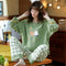 Pajamas Women Long Sleeved Korean Knitted Cotton Sweet Look Adorable Teens Plus Size Loungewear Outdoor Sleepwear