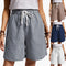 IMG 103 of Summer Cotton Blend Elastic Waist Wide Leg Pants Pocket Loose Women Casual Shorts