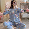 Streaming Popular Casual Pajamas Women Cardigan Sleeve Length Pants Europe Loungewear Sets Sleepwear