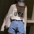 Img 2 - High Waist Denim Shorts Women Summer Hong Kong Vintage insLoose Printed Embroidery A-Line Hot Pants