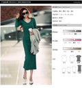 Img 6 - Korean Slim Look Knitted Dress Women V-Neck Hip Flattering Elegant Sleeve Length Dress