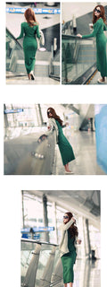 Img 9 - Korean Slim Look Knitted Dress Women V-Neck Hip Flattering Elegant Sleeve Length Dress
