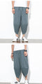 IMG 128 of Japanese Summer Flaxen Cropped Pants Men Solid Colored Casual Loose Plus Size Cotton Blend Harem Three-Quarter Pants
