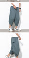 IMG 129 of Japanese Summer Flaxen Cropped Pants Men Solid Colored Casual Loose Plus Size Cotton Blend Harem Three-Quarter Pants