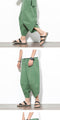 IMG 137 of Japanese Summer Flaxen Cropped Pants Men Solid Colored Casual Loose Plus Size Cotton Blend Harem Three-Quarter Pants