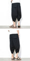 IMG 127 of Japanese Summer Flaxen Cropped Pants Men Solid Colored Casual Loose Plus Size Cotton Blend Harem Three-Quarter Pants